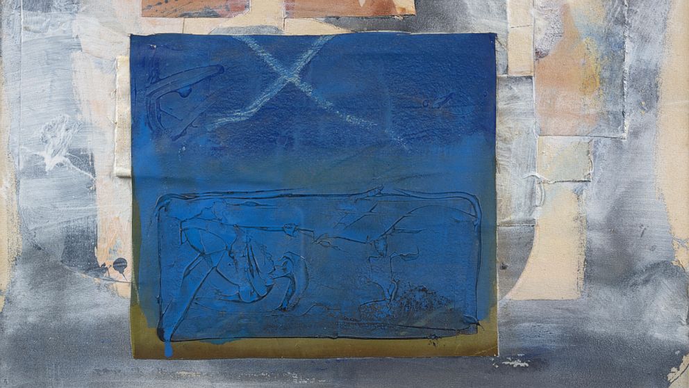 PHOTO: Blue Patch, (1998), Collage and mixed media on canvas.