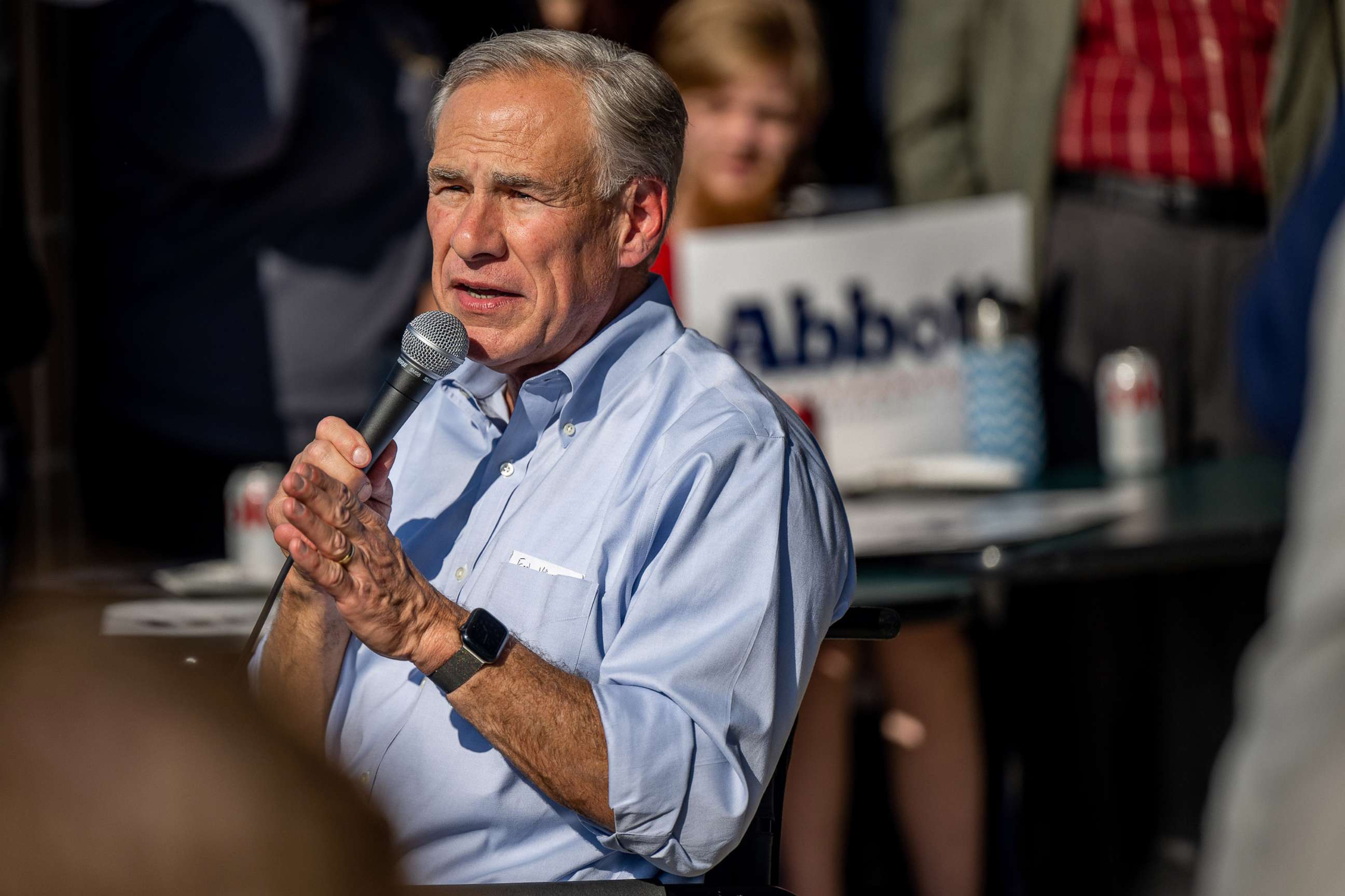 PHOTO: Texas Gov. Greg Abbott speaks during a 'Get Out The Vote' rally on Oct. 27, 2022 in Katy, Texas.