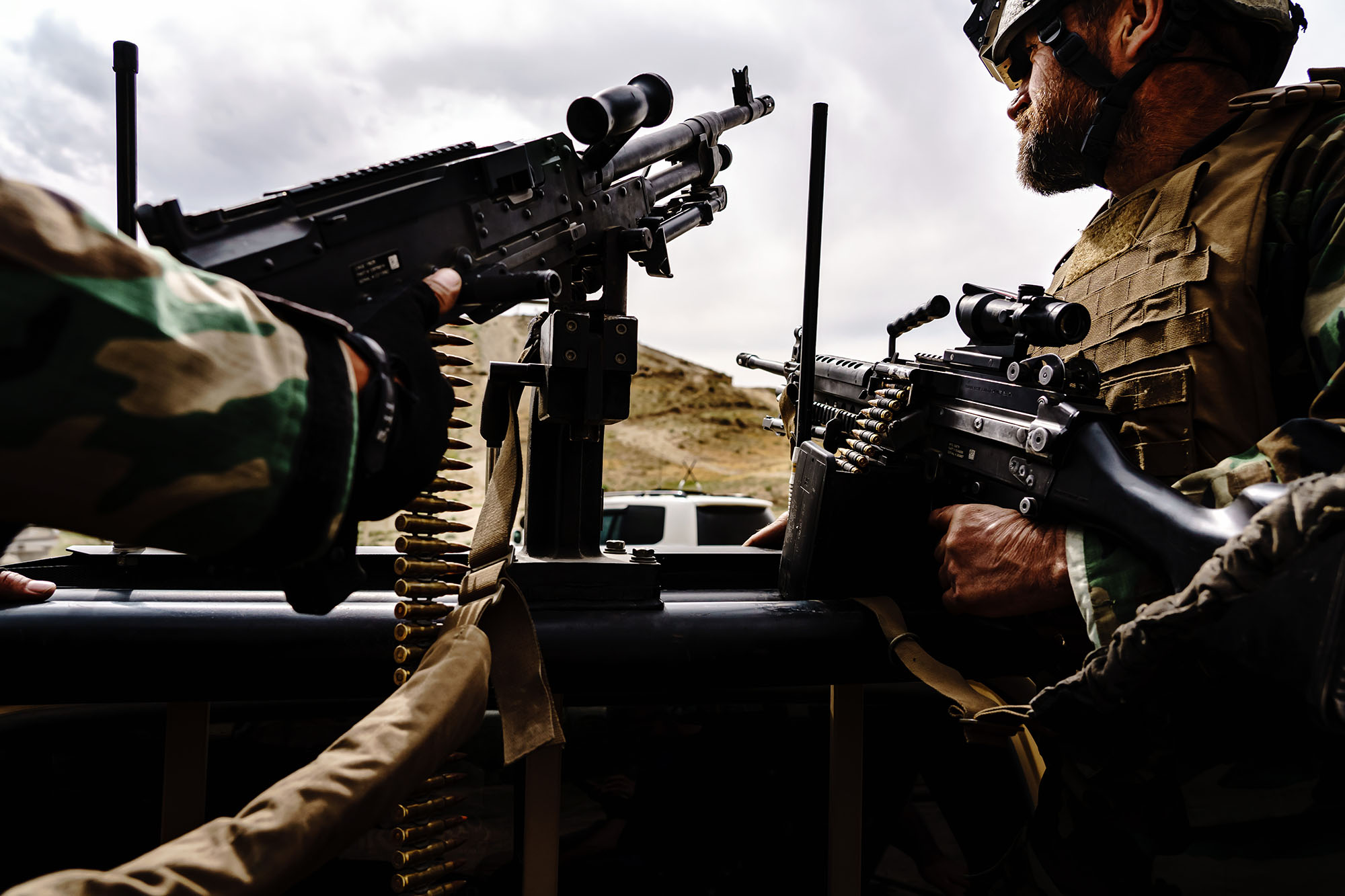 PHOTO: Soldiers stand guard at Camp Commando, Afghanistan, April 28, 2021