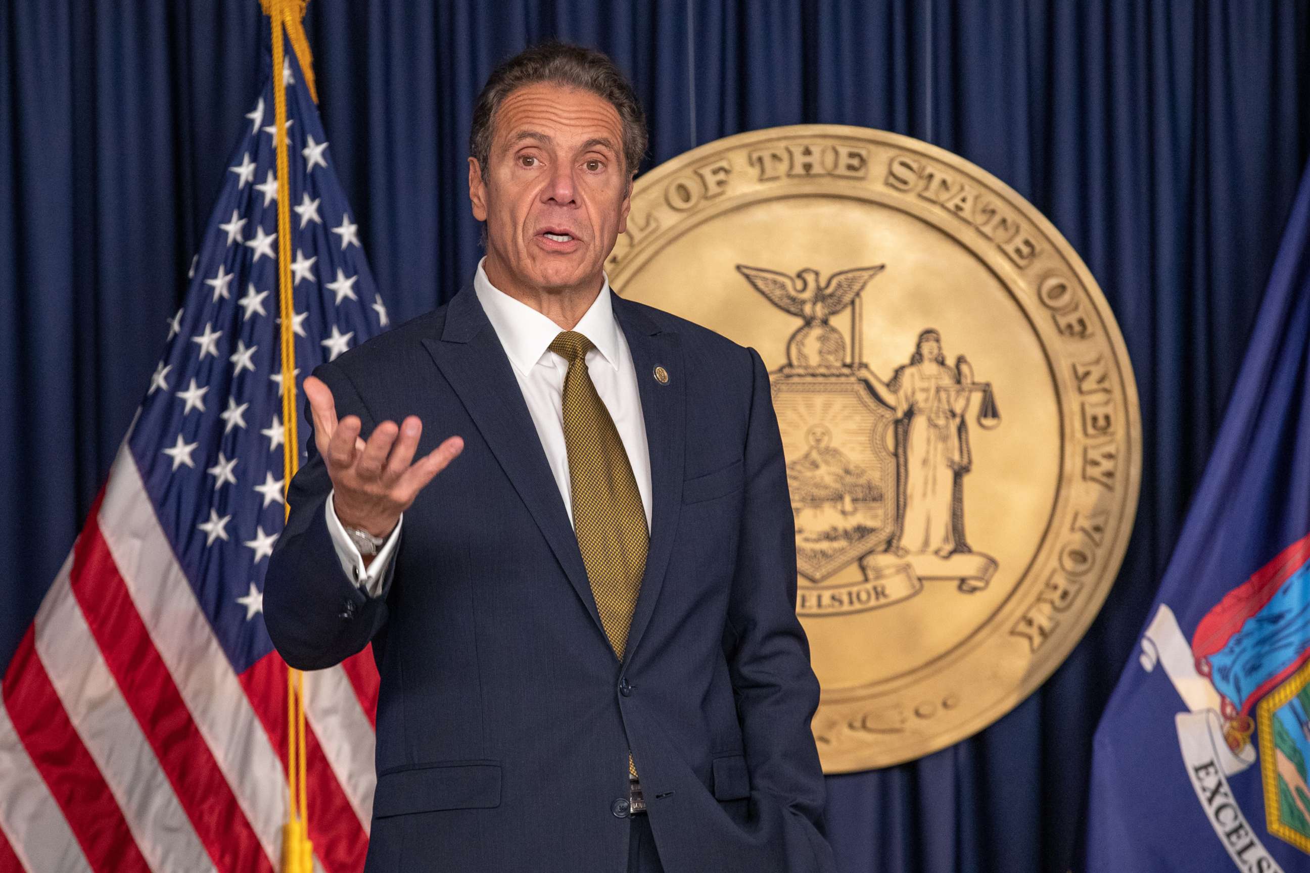 PHOTO: Andrew Cuomo, governor of New York, speaks during a news conference in New York, Oct. 5, 2020.