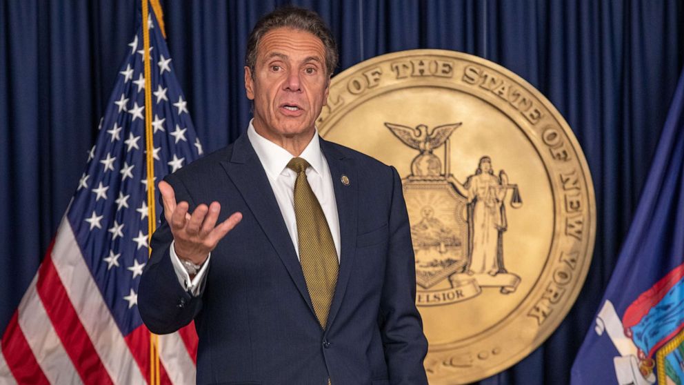 PHOTO: Andrew Cuomo, governor of New York, speaks during a news conference in New York, Oct. 5, 2020.