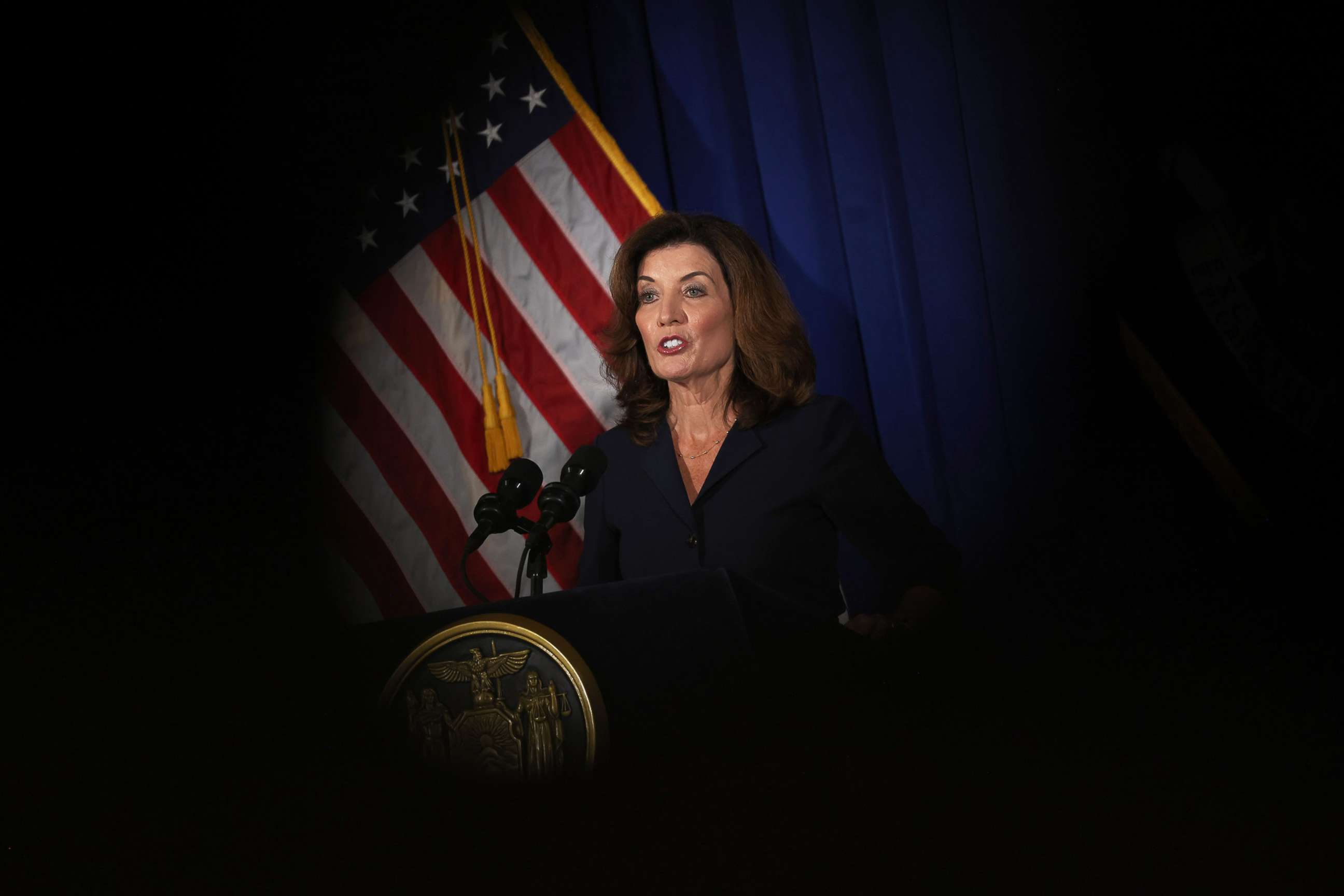 PHOTO: Lt. Gov. Kathy Hochul speaks during a press conference at the New York State Capitol in Albany, N.Y., Aug. 11, 2021. 