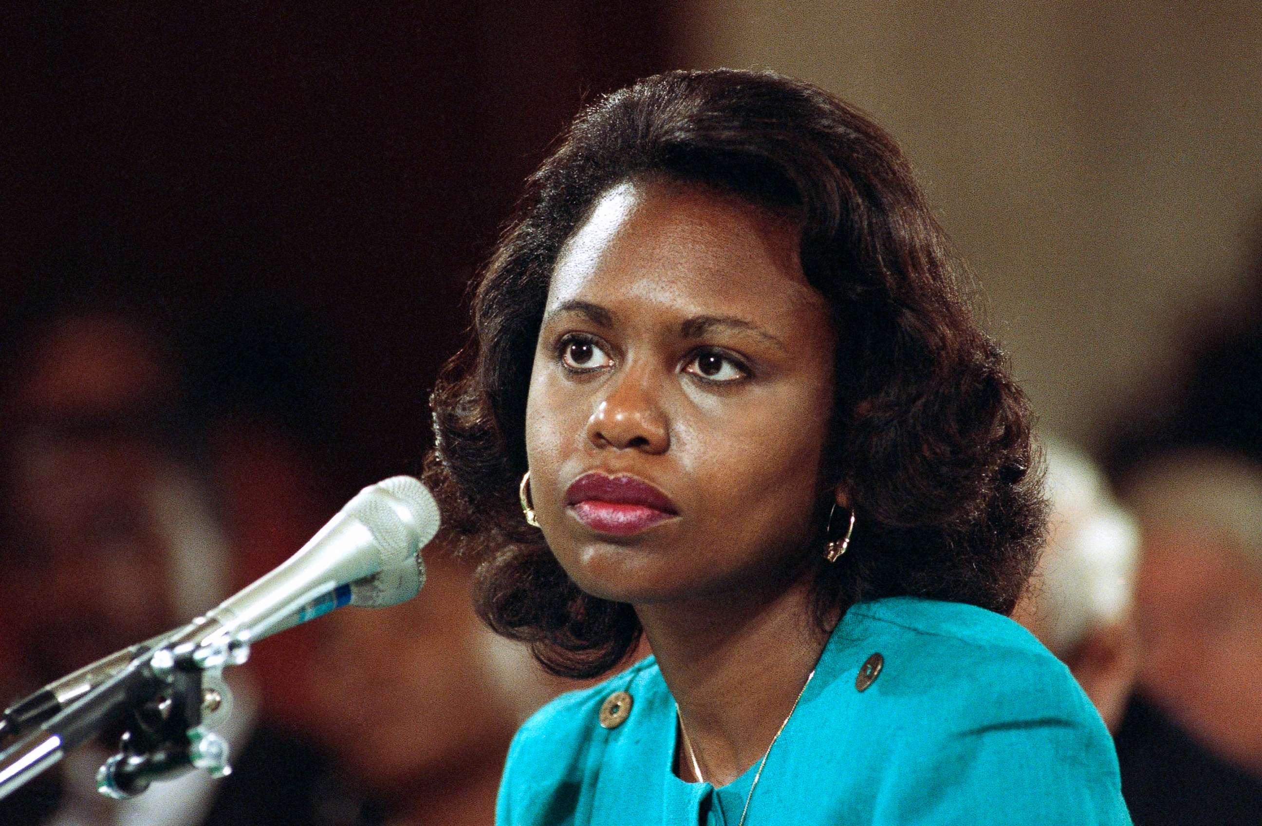 PHOTO: University of Oklahoma law professor Anita Hill testifies before the Senate Judiciary Committee on the nomination of Clarence Thomas to the Supreme Court on Capitol Hill in Washington, Oct. 11, 1991.