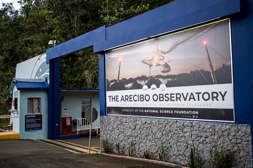 PHOTO: The main entrance of the Arecibo Observatory is seen in Arecibo, Puerto Rico on Nov. 19, 2020.