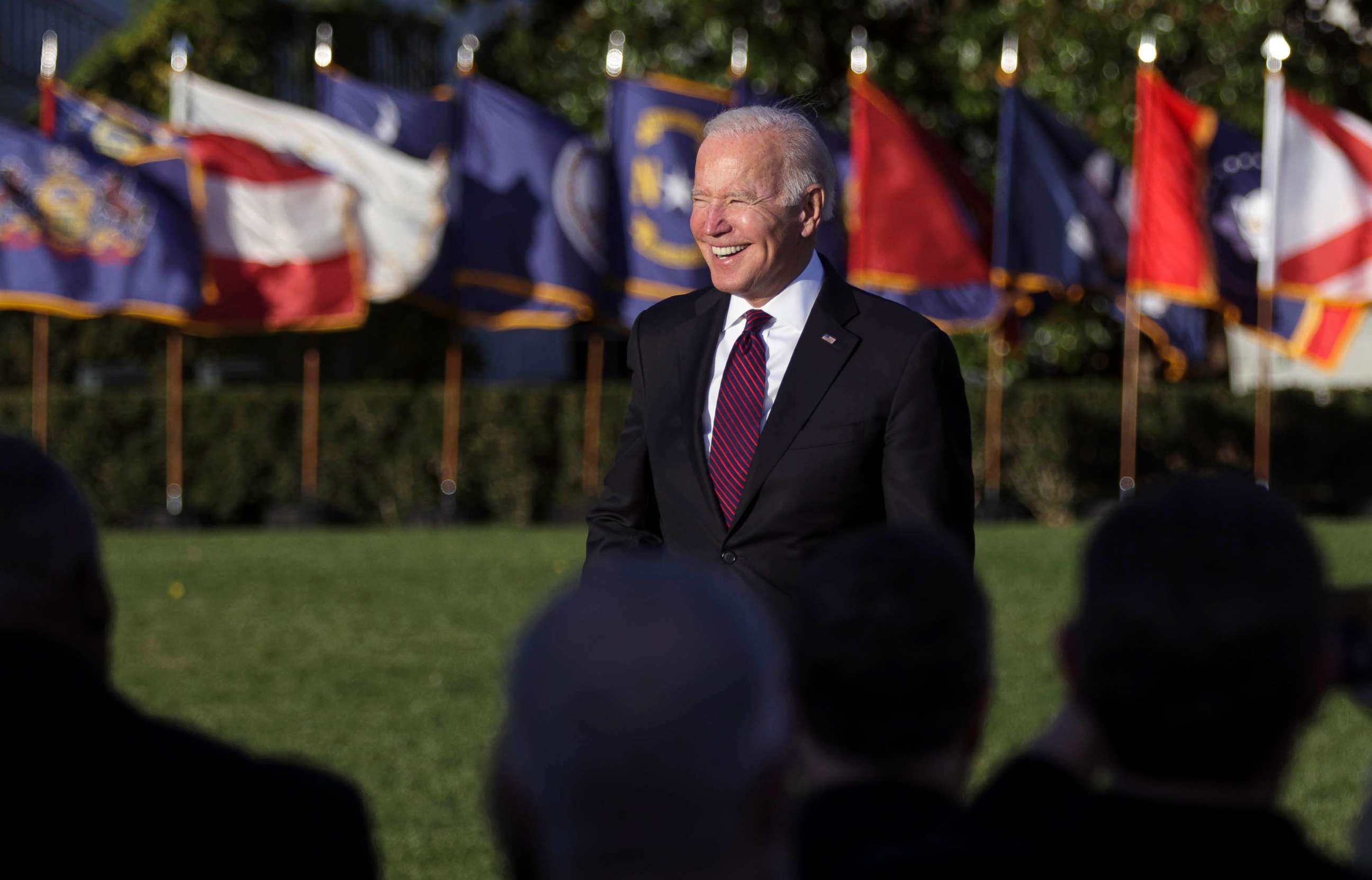 PHOTO: President Joe Biden arrives for the signing ceremony for the Infrastructure Investment and Jobs Act on the South Lawn at the White House on Nov. 15, 2021.