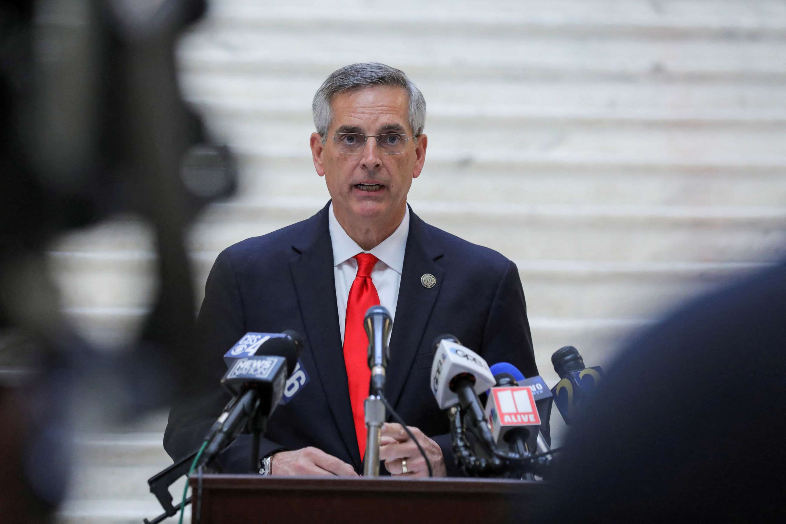 PHOTO: In this Nov. 6, 2020, file photo, Georgia Secretary of State Brad Raffensperger gives an update on the state of the election and ballot count during a news conference at the State Capitol in Atlanta.