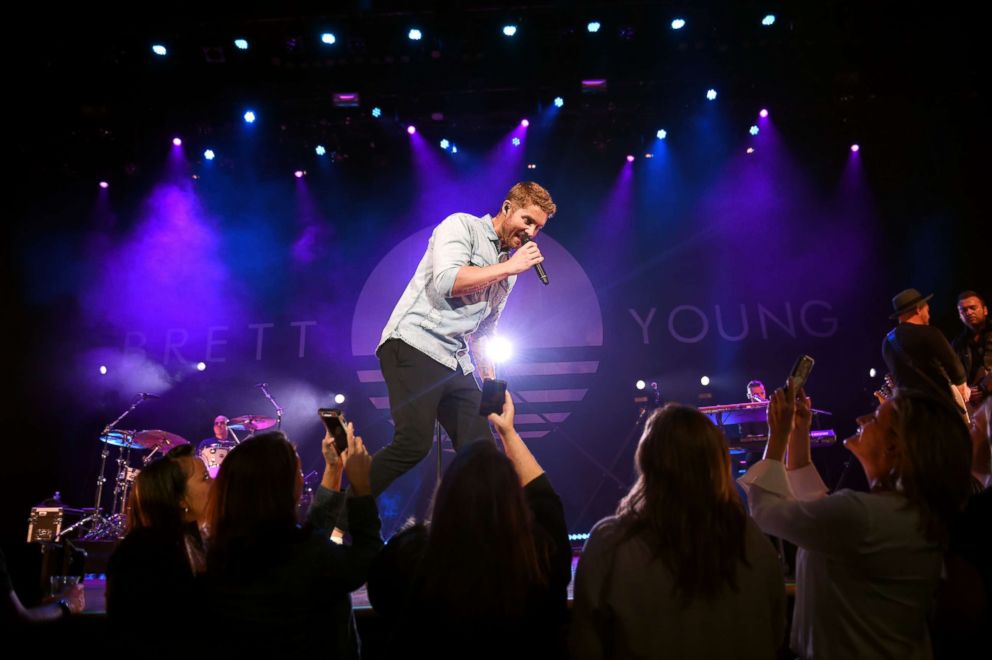 PHOTO: Brett Young performs at the Ryman Auditorium, Oct. 10, 2018, in Nashville.