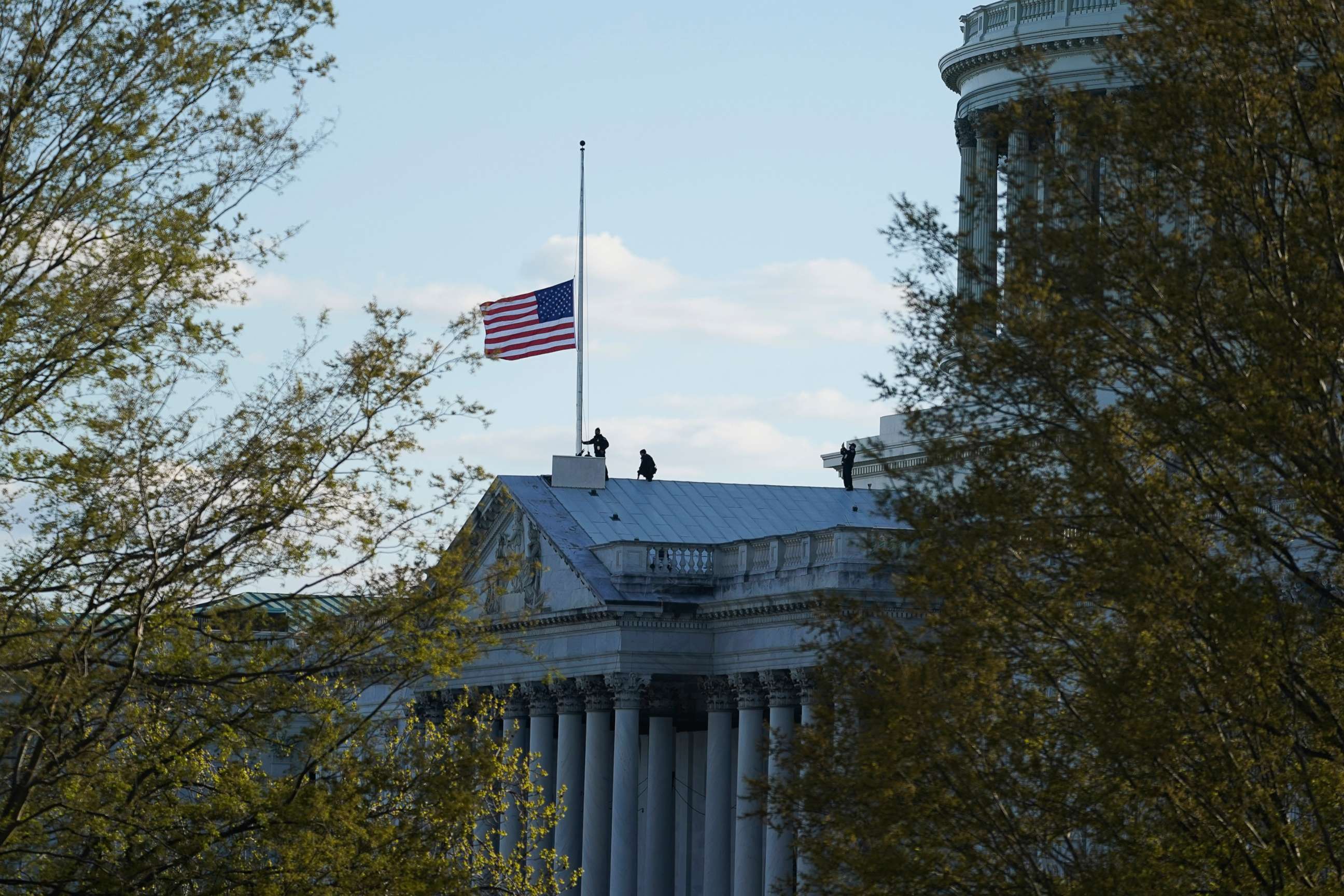 PHOTO: The American flag at the U.S. Capitol flies at half-staff in honor of Capitol Police officer William Evans who was killed after a man rammed a car into two officers at a barricade outside the U.S. Capitol, April 2, 2021.