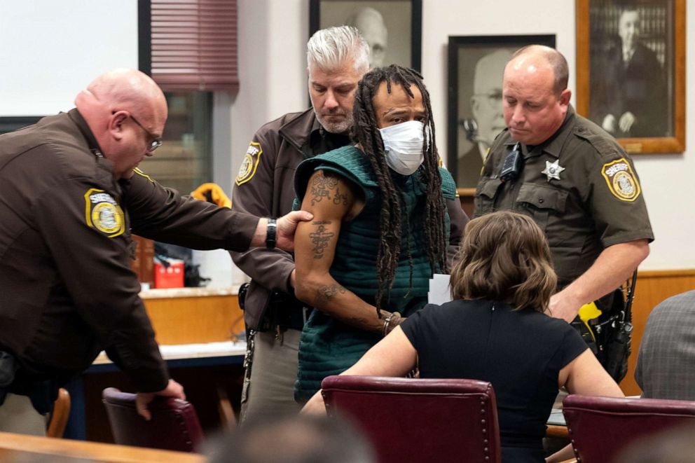 PHOTO: Darrell Brooks is escorted out of the courtroom after making his initial appearance in Waukesha, Wis., Nov. 23, 2021.