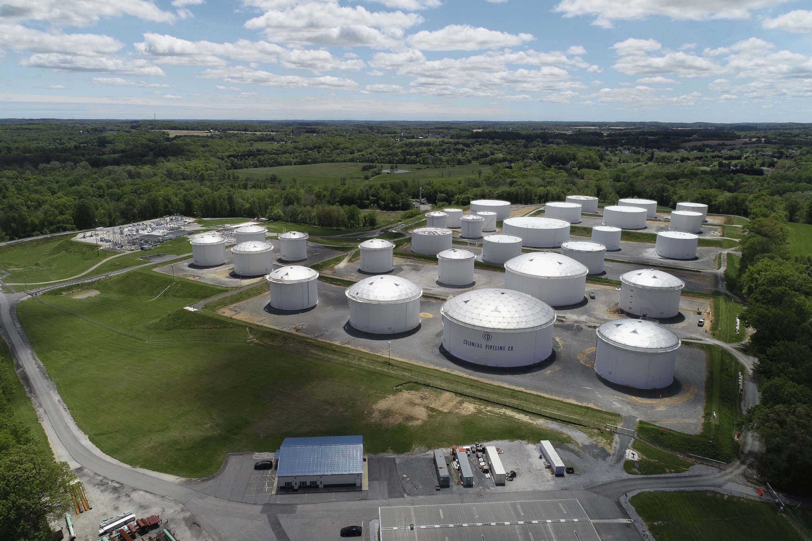 PHOTO: Holding tanks are seen in an aerial photograph at Colonial Pipeline's Dorsey Junction Station in Woodbine, Md. May 10, 2021.