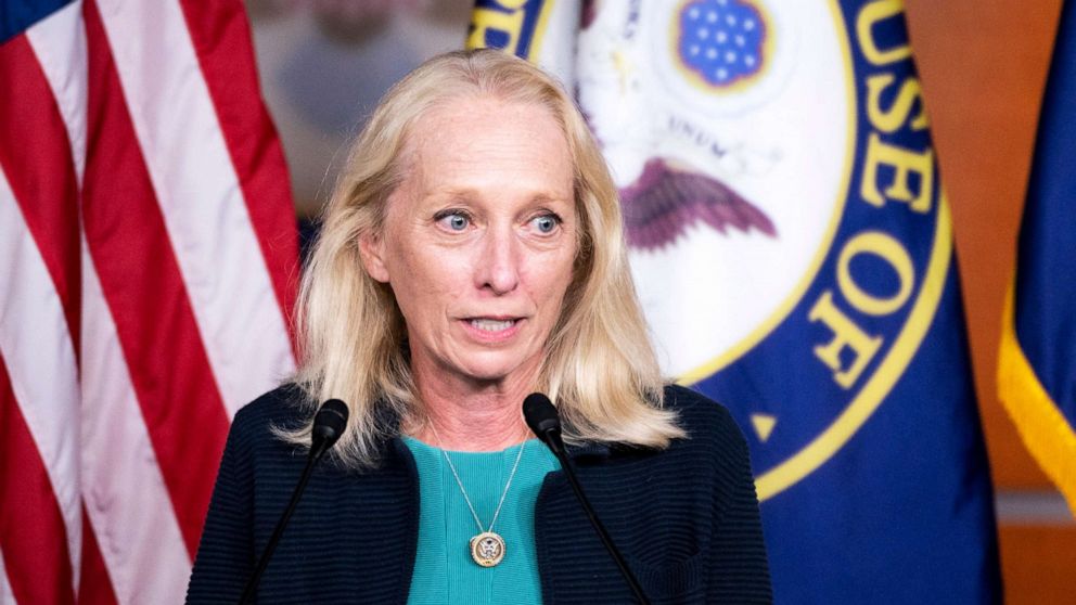 PHOTO: Rep. Mary Gay Scanlon speaks during the news conference in the Capitol in Washington, Sept. 21, 2021.