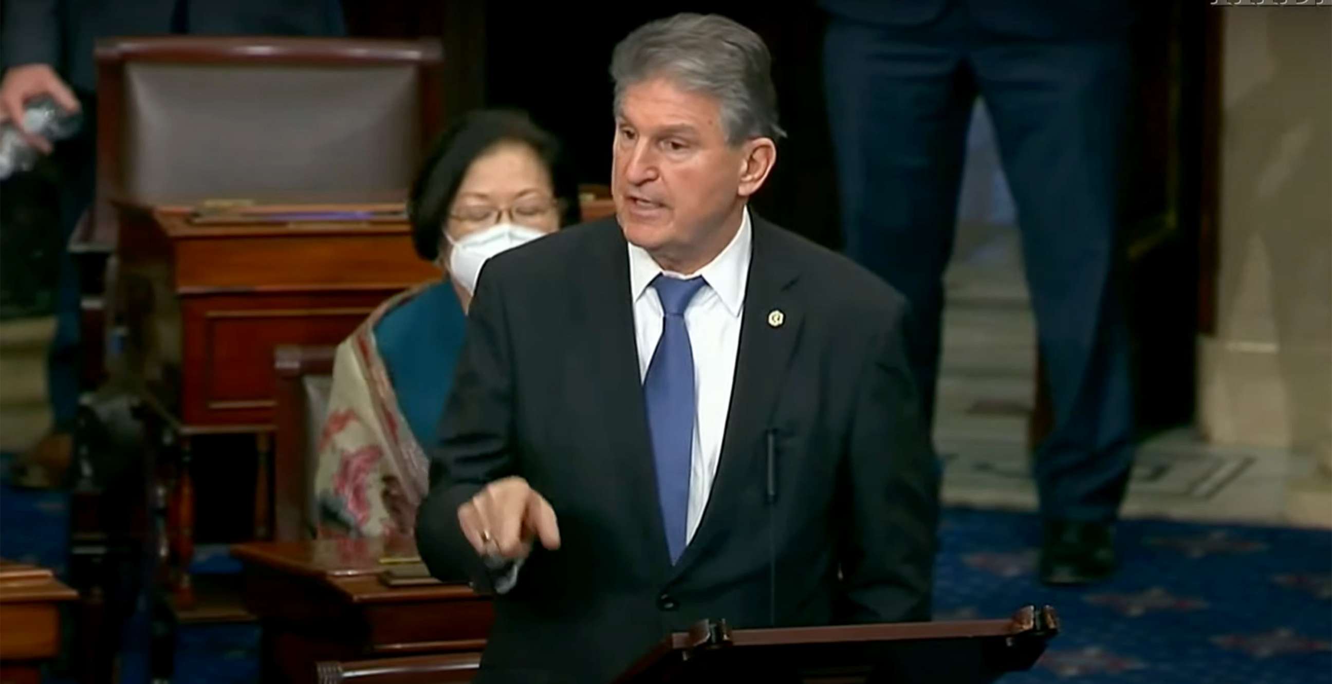 PHOTO: Senator Joe Manchin speaks before the Senate votes on the coronavirus relief bill in Washington, D.C., March 6, 2021.