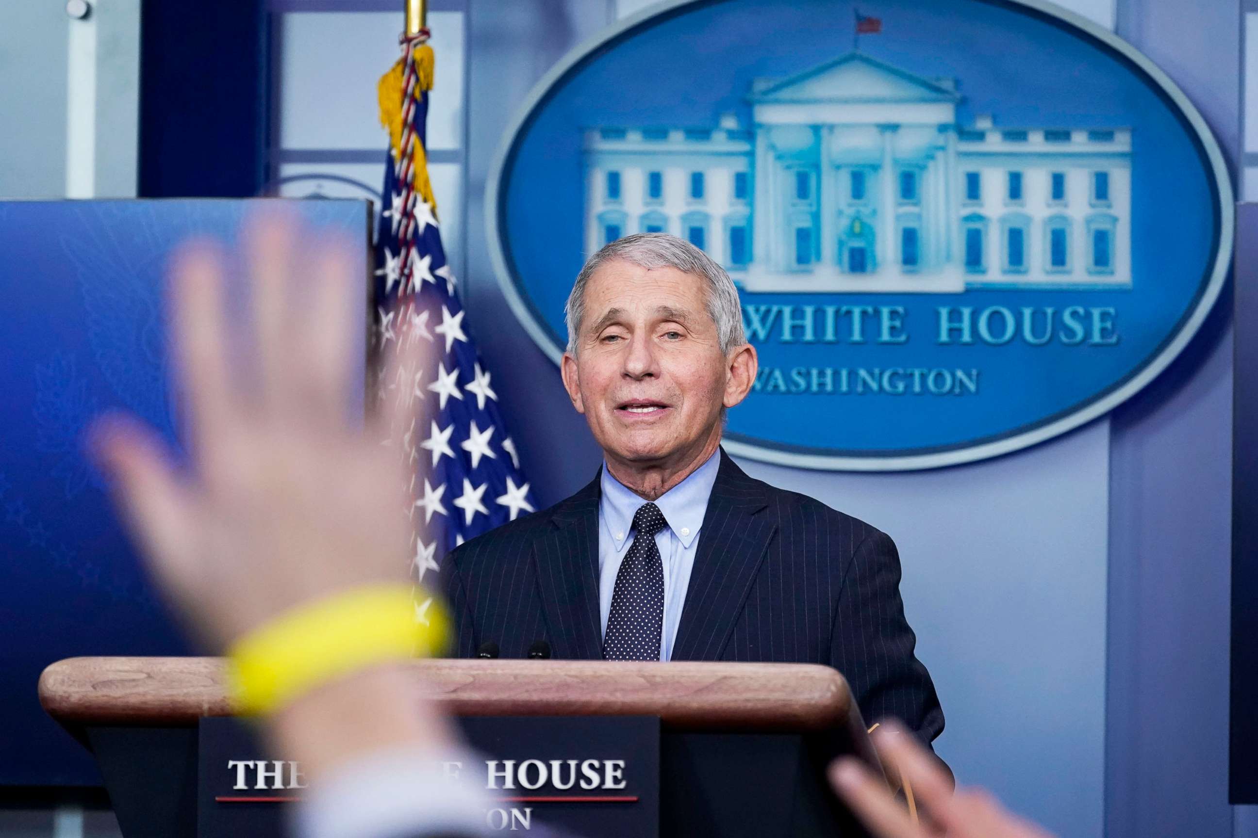 PHOTO:Dr. Anthony Fauci, director of the National Institute of Allergy and Infectious Diseases, takes questions as he speaks with reporters in the James Brady Press Briefing Room at the White House, Jan. 21, 2021.