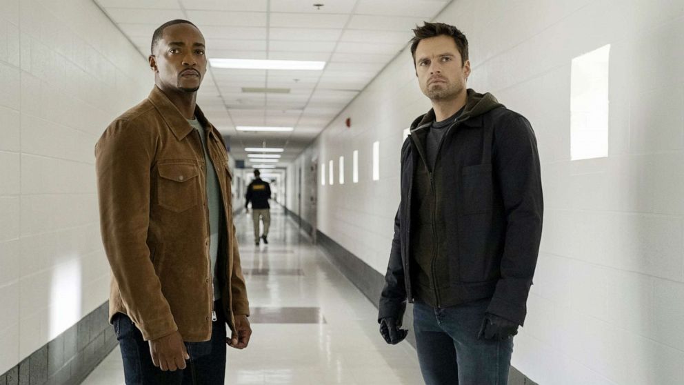 Anthony Mackie appears as Sam Wilson/Falcon and Sebastian Stan portrays Bucky/ Winter Soldier in "The Falcon and the Winter Soldier" Disney+ series.