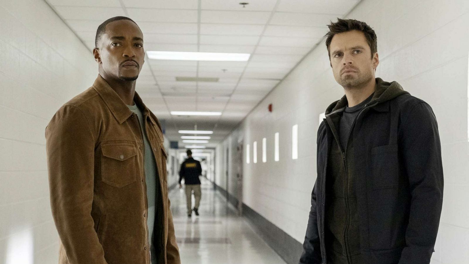 PHOTO: Anthony Mackie appears as Sam Wilson/Falcon and Sebastian Stan portrays Bucky/ Winter Soldier in "The Falcon and the Winter Soldier" Disney+ series.