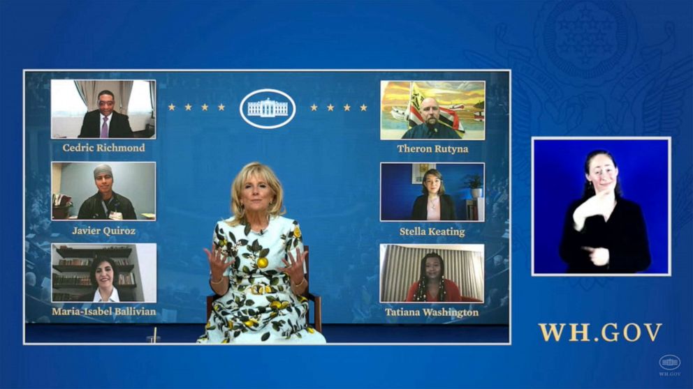 PHOTO: First Lady Dr. Jill Biden hosts a virtual reception with this year’s guests, each of whom personify some of the issues or policies that will be addressed by the President in his speech. 