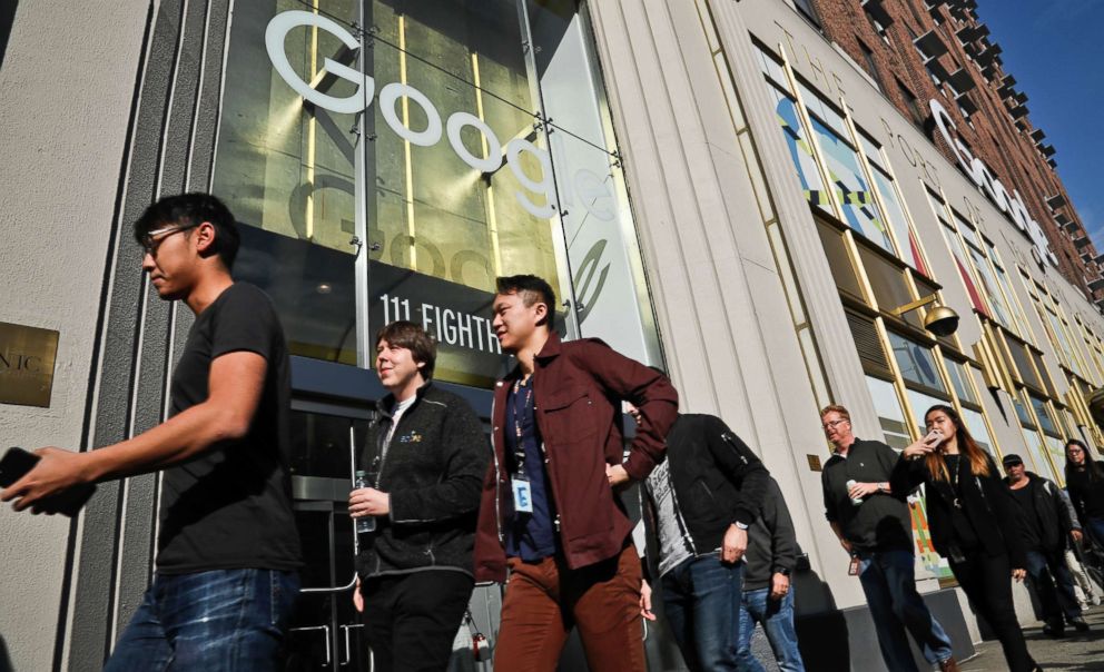 PHOTO: Google employees walk off the job in a protest against what they said is the tech company's mishandling of sexual misconduct allegations against executives, Nov. 1, 2018, in New York.