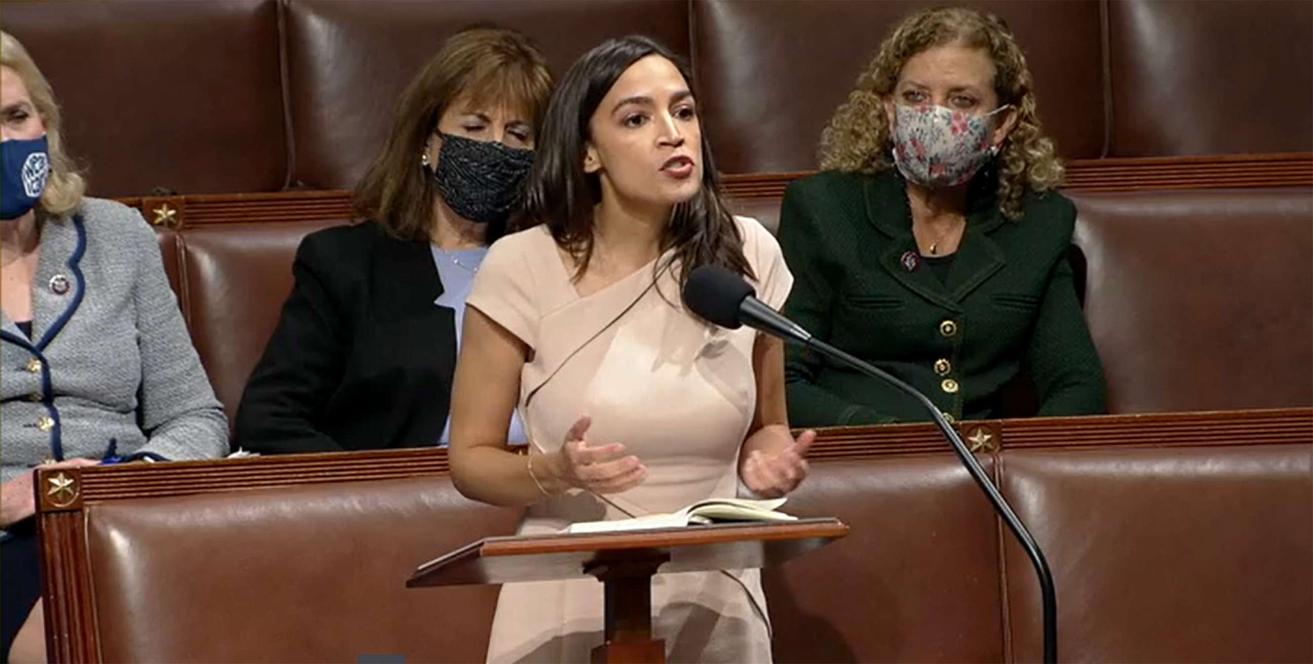 PHOTO: Rep. Alexandria Ocasio Cortez speaks about the motion to censure Rep. Paul Gosar from the floor of the House of Representatives in Washington, Nov. 17, 2021.