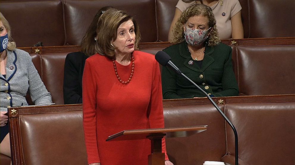 PHOTO: Speaker of the House Rep. Nancy Pelosi speaks about the motion to censure Rep. Paul Gosar from the floor of the House of Representatives in Washington, Nov. 17, 2021.