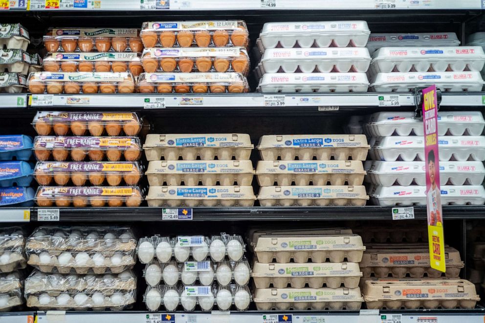 PHOTO: In this Aug. 15, 2022, file photo, cartons of eggs are seen for sale in a grocery store in Houston, Texas.