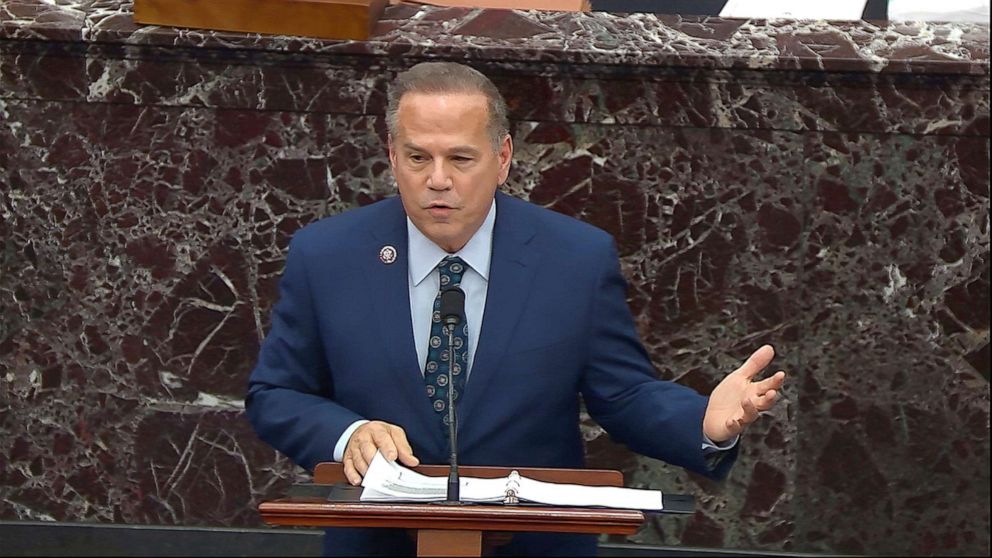 PHOTO: House impeachment manager Rep. David Cicilline speaks during the second impeachment trial of former President Donald Trump in the Senate at the  Capitol, Feb. 10, 2021. 