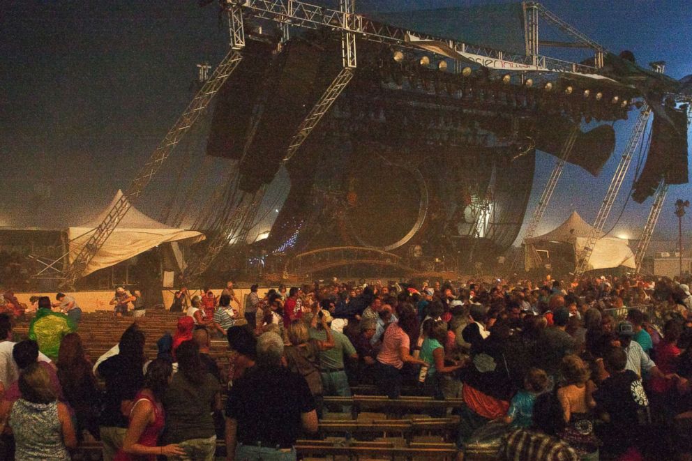 PHOTO: A view of the crowd as the stage is collapsing at the Indiana State Fair, Aug. 13, 2011, in Indianapolis, Indiana.