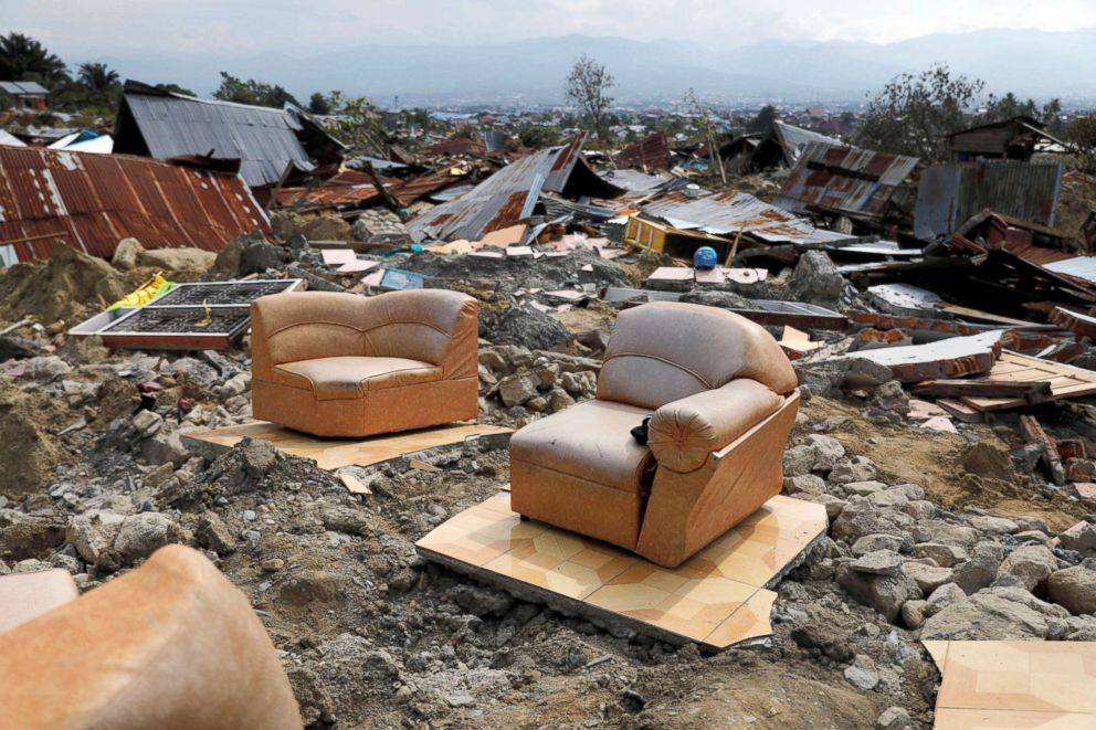 PHOTO: A sofa is seen among the ruins of a house after an earthquake hit Balaroa sub-district in Palu, Indonesia, Oct. 4, 2018.