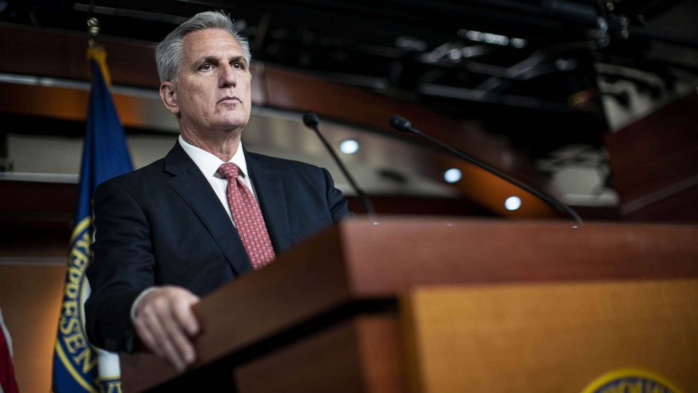 PHOTO: House Minority Leader Kevin McCarthy speaks during a news conference at the U.S. Capitol in Washington, Dec. 3, 2021.