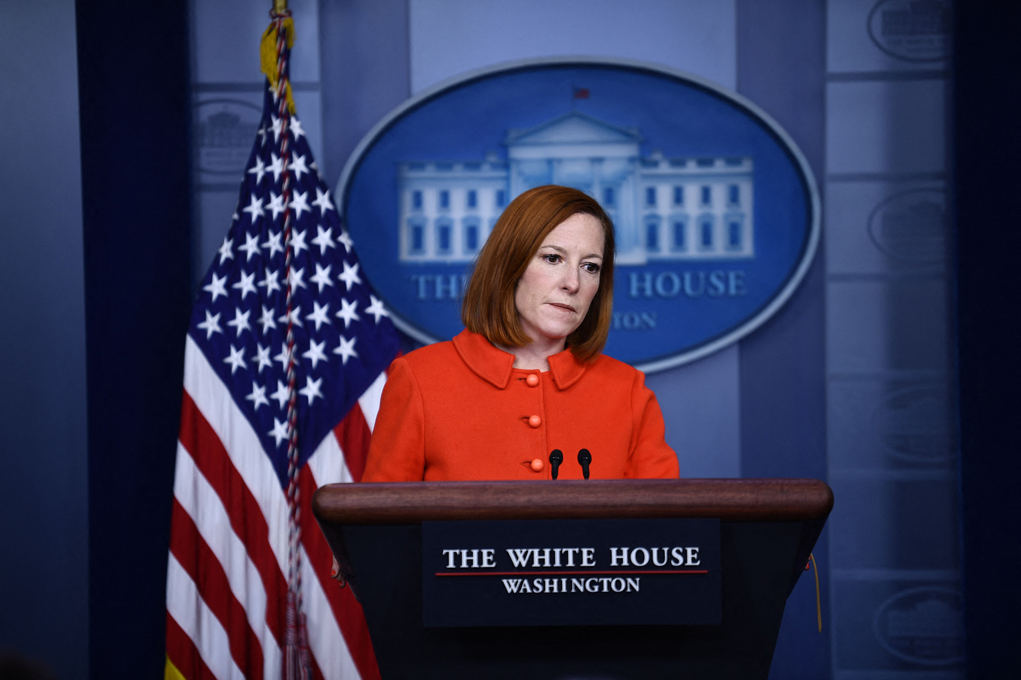 PHOTO: White House Press Secretary Jen Psaki conducts the daily press briefing in Washington, Dec. 20, 2021.