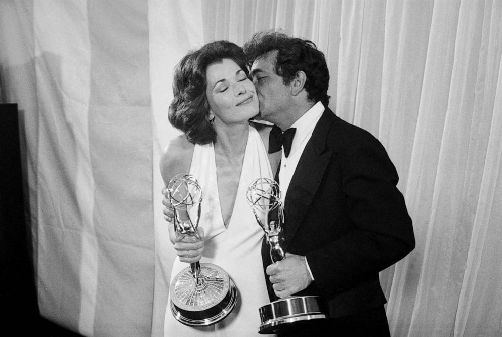 PHOTO: Peter Falk of gives Jessica Walter a kiss after both won Emmys. Falk was named best actor in a limited series while Walter won for best actress in a limited series, May 19, 1975.
