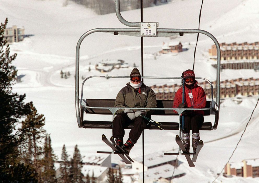 PHOTO: Former President Jimmy Carter and Mrs. Rosalynn Carter ride the Keystone chairlift at Crested Butte Mountain Resort, Colo., Feb. 28, 1998.