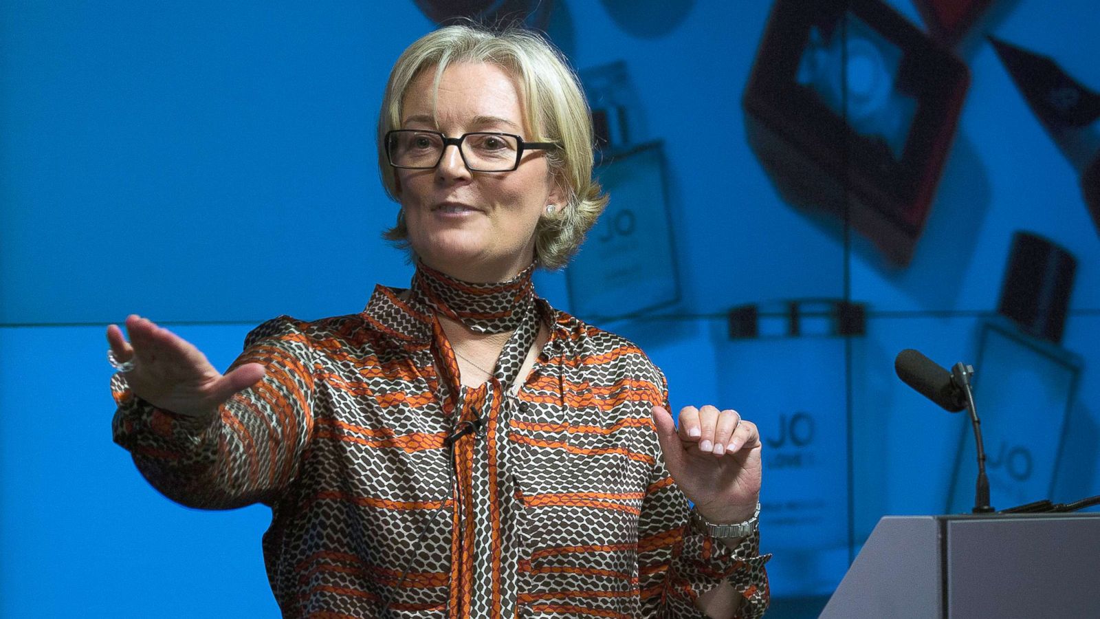 PHOTO: Jo Malone, founder of Jo Loves, the luxury retailer of fragrances, perfumes, and candles, speaks during a "Women in Business" event in London, March 14, 2014.