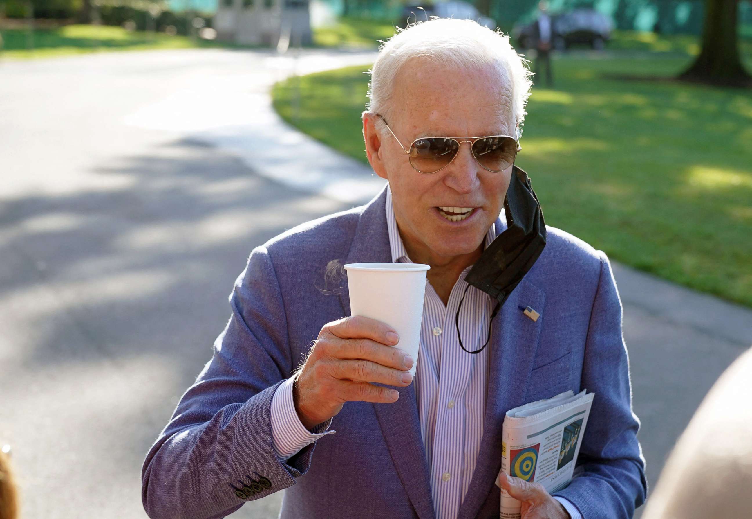 PHOTO: President Joe Biden speaks to the press as he departs the White House in Washington, Oct. 2, 2021.