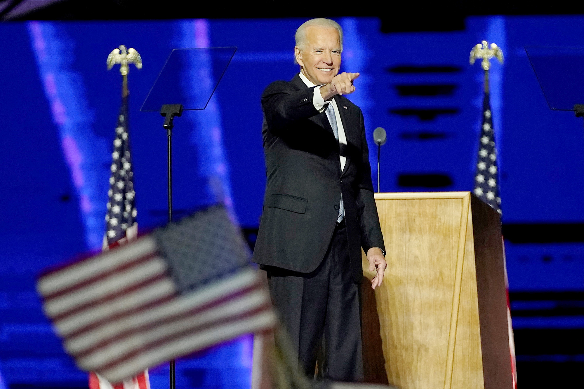 PHOTO: President-elect Joe Biden addresses the nation from the Chase Center in Wilmington, Del., Nov. 7, 2020.