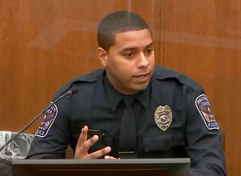 PHOTO: Brooklyn Center police Officer Anthony Luckey, testifies in the trial of former Brooklyn Center police Officer Kim Potter in the April 11, 2021, death of Daunte Wright, Minneapolis, Dec. 8, 2021.