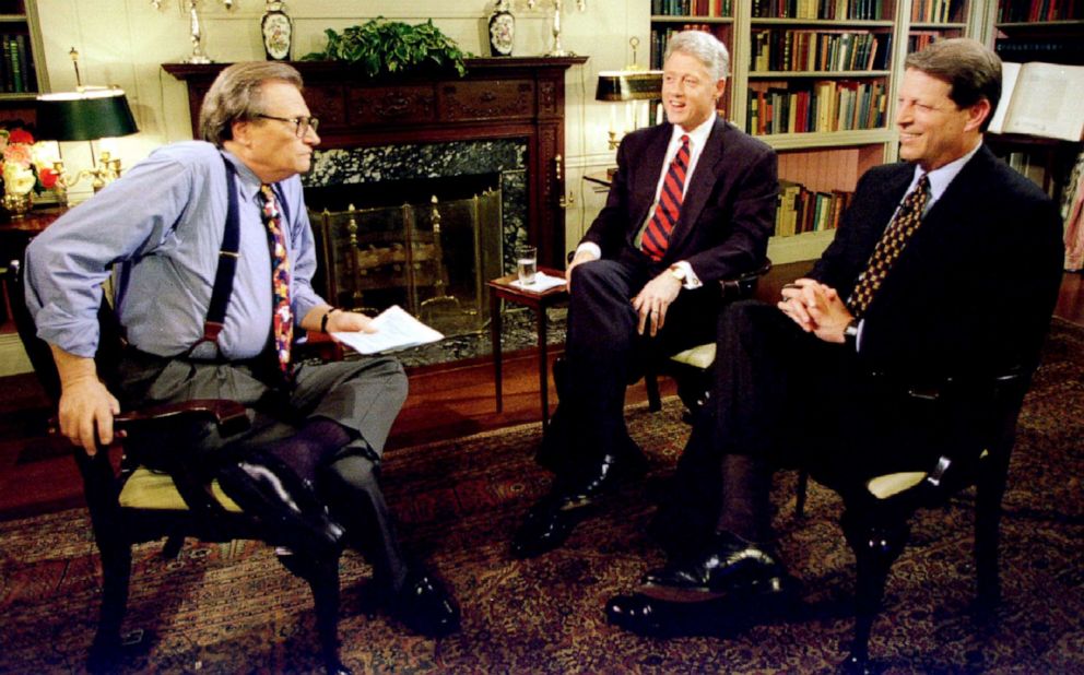 PHOTO: President Clinton and Vice-President Al Gore are interviewed by Larry King June 5, 1999 at the White House.