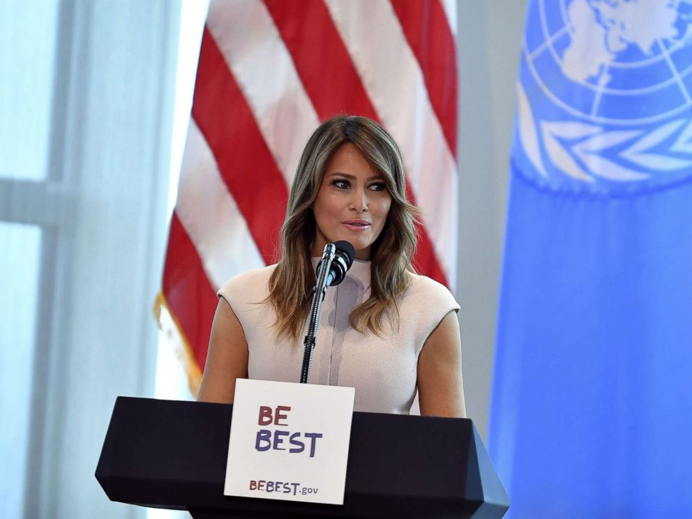 PHOTO: First Lady Melania Trump hosts a reception for spouses of visiting heads of State and others at the US Mission to the United Nations in New York City, Sept. 26, 2018.