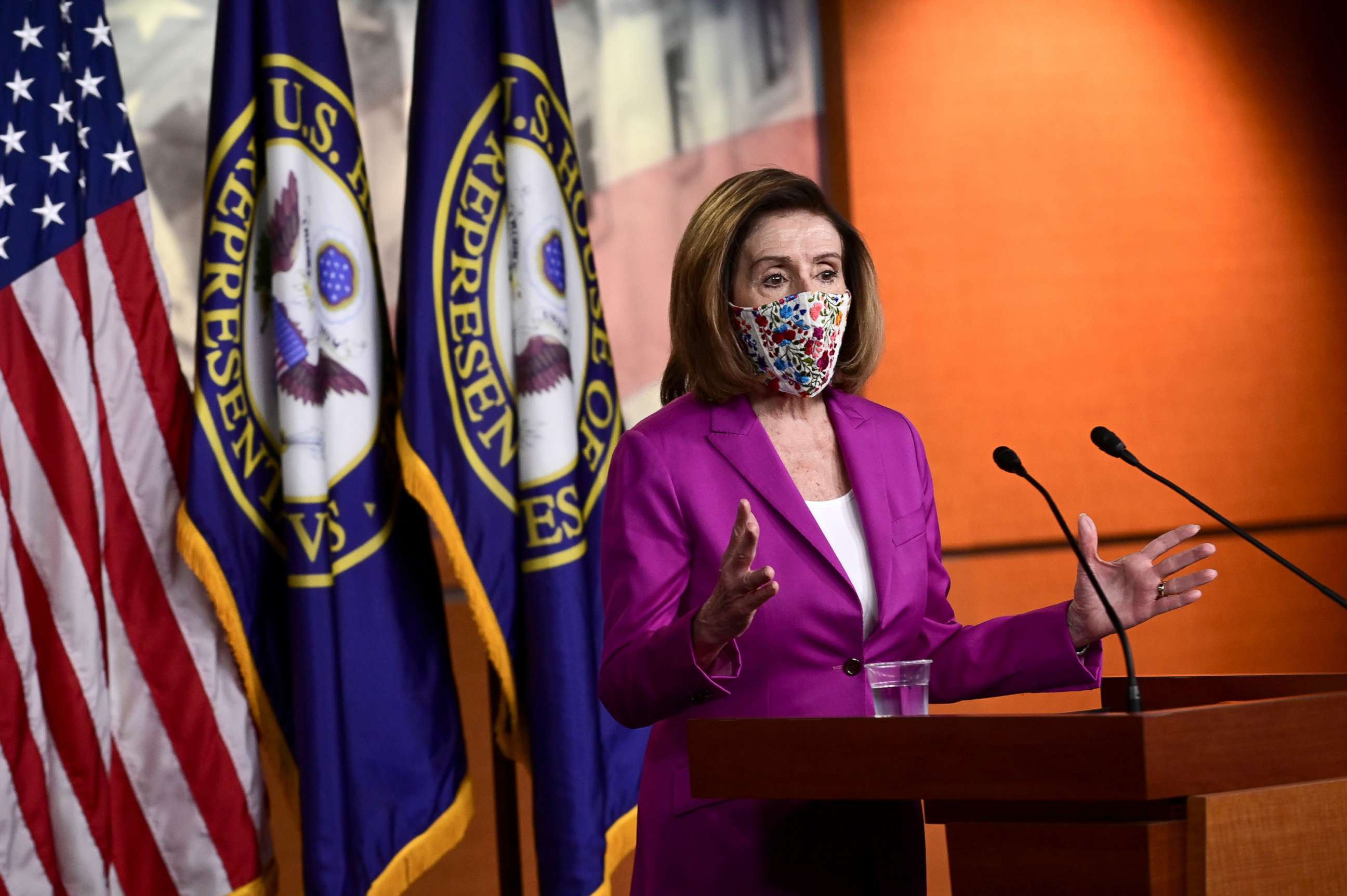 PHOTO:House Speaker Nancy Pelosi speaks to reporters a day after supporters of President Donald Trump occupied the Capitol, during a news conference in Washington, Jan. 6, 2021.