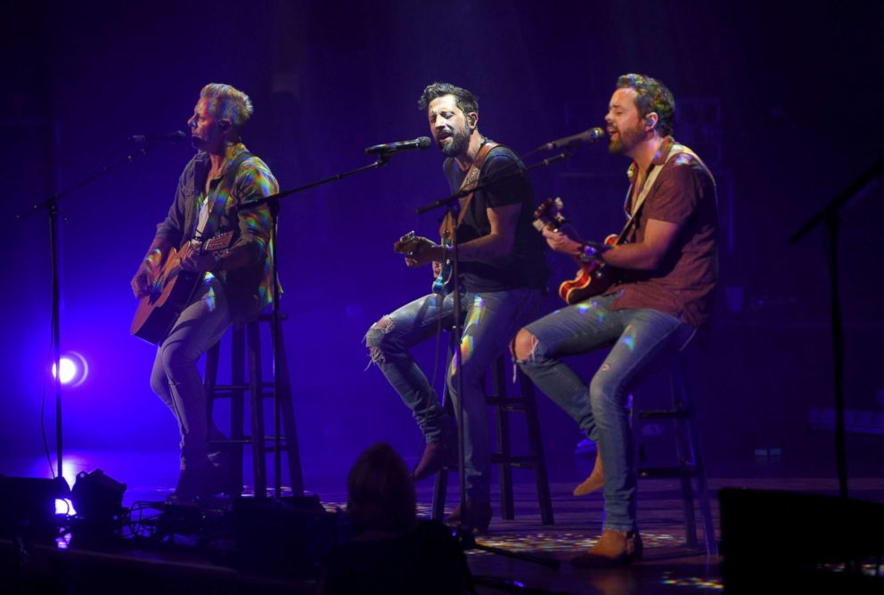 PHOTO: Trevor Rosen, Matthew Ramsey and Brad Tursi of Old Dominion perform at the Ryman Auditorium, Sept. 18, 2018, in Nashville.