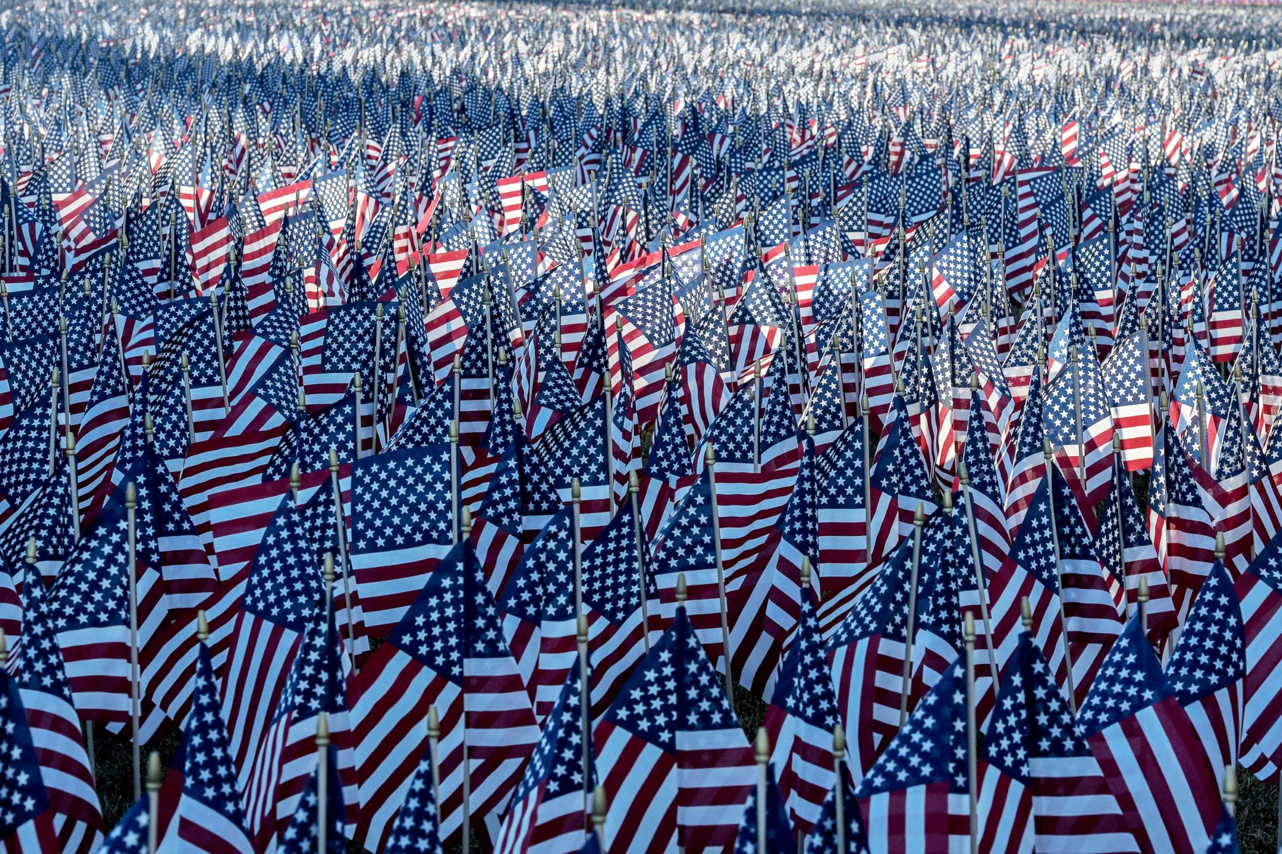 PHOTO: The National Mall in Washington is filled with decorative flags on Jan. 19, 2021.