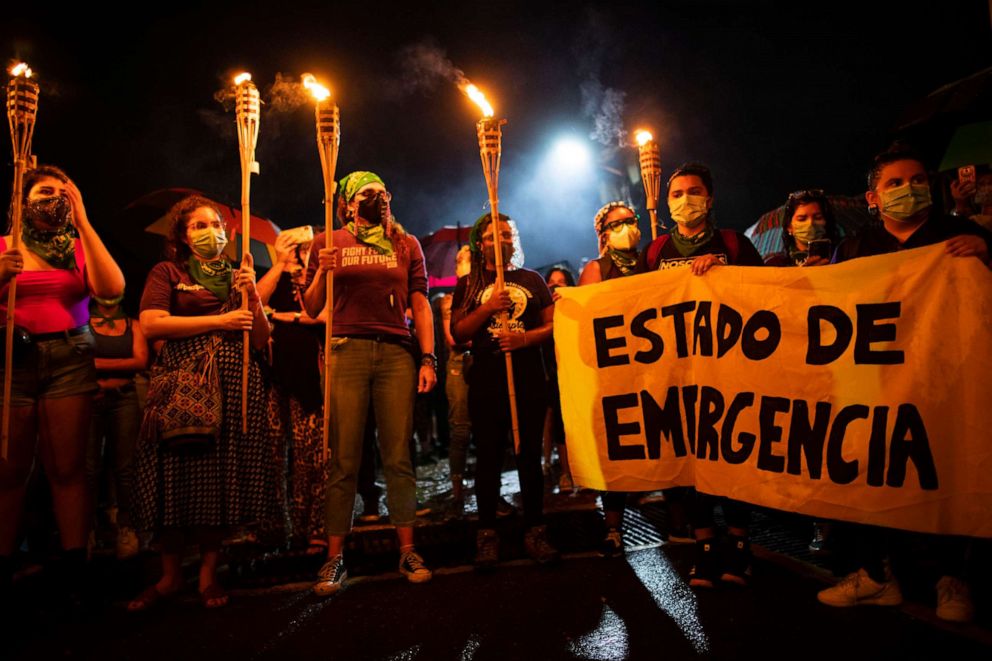 PHOTO: Colectiva Feminista marches toward La Fortaleza in San Juan, Puerto Rico, on Sept. 28, 2020.