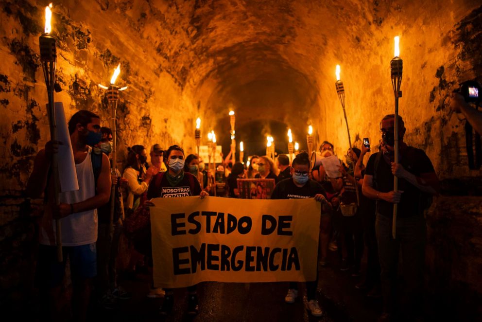 PHOTO: Colectiva Feminista marches toward La Fortaleza in San Juan, Puerto Rico, on Sept. 28, 2020