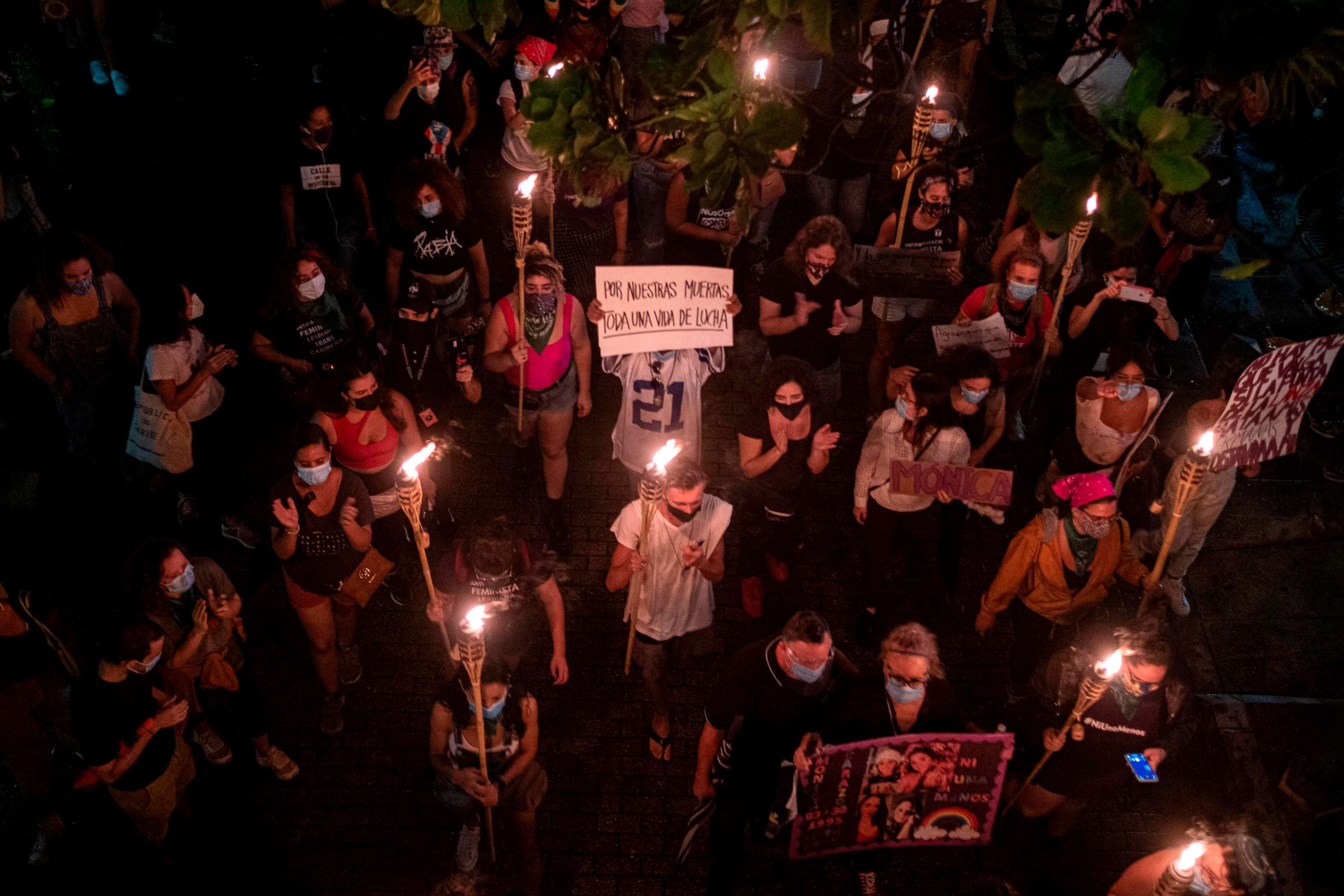 PHOTO: People led by the activist group, Feminist Collective, protest to demand Governor Wanda Vazquez to declare a state of emergency in response to recent gender based violence and the disappearance of women in San Juan, Puerto Rico on Sept. 28, 2020.