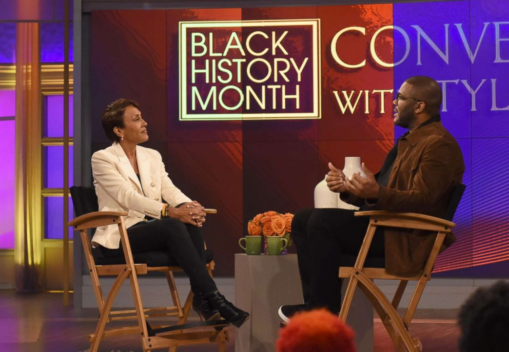 PHOTO: Robin Roberts sits down with Tyler Perry as a part of ABC News' Black History Month speaker series.