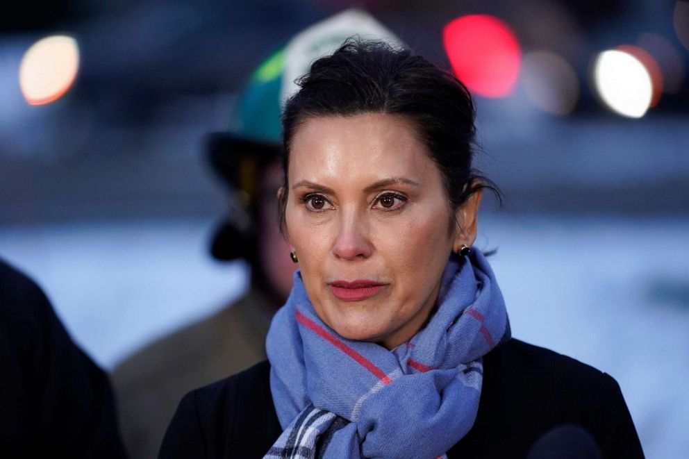 PHOTO: Gov. Gretchen Whitmer speaks at a news conference regarding a shooting at a school in Oxford, Mich., Nov. 30, 2021. 