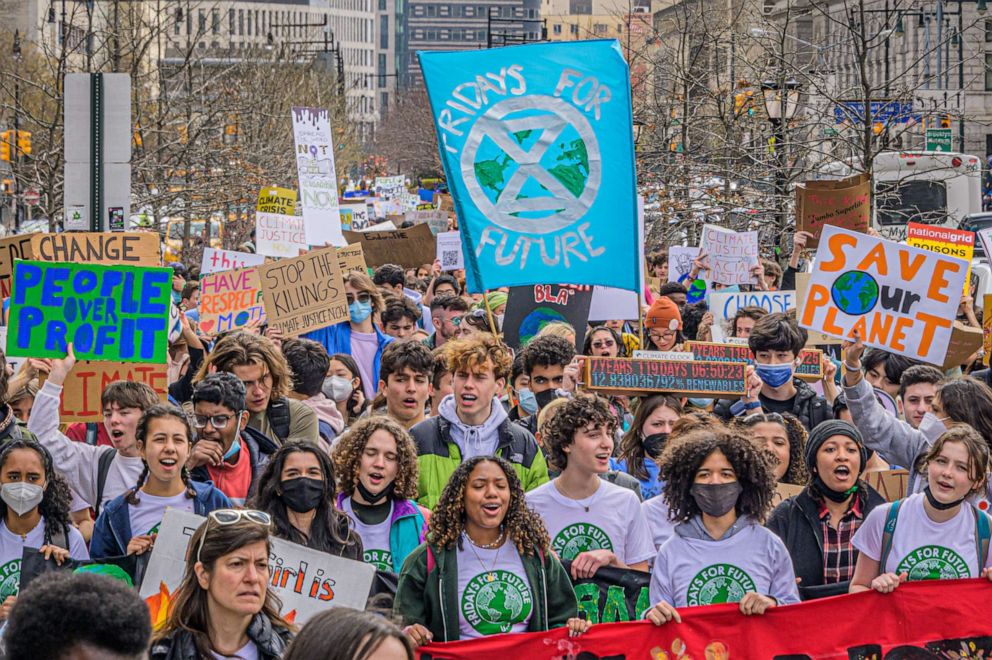 PHOTO: School children particitape in the School Strike for Climate in New York City, March 25, 2022 to bring attention to the inaction of city and state officials to face the current climate emergency.