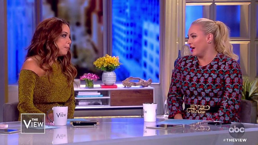 PHOTO: Meghan McCain and Sunny Hostin discuss the president's praise of Congressman Gianforte on "The View," Oct. 19, 2018.