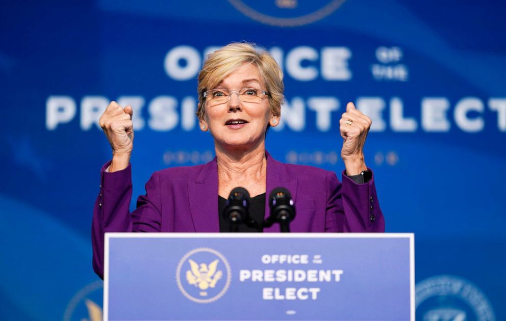 PHOTO: Former Michigan Gov. Jennifer Granholm, speaks after President-elect Joe Biden announced her as his nominee for Secretary of Energy at The Queen Theater in Wilmington Del., Saturday, Dec. 19, 2020.