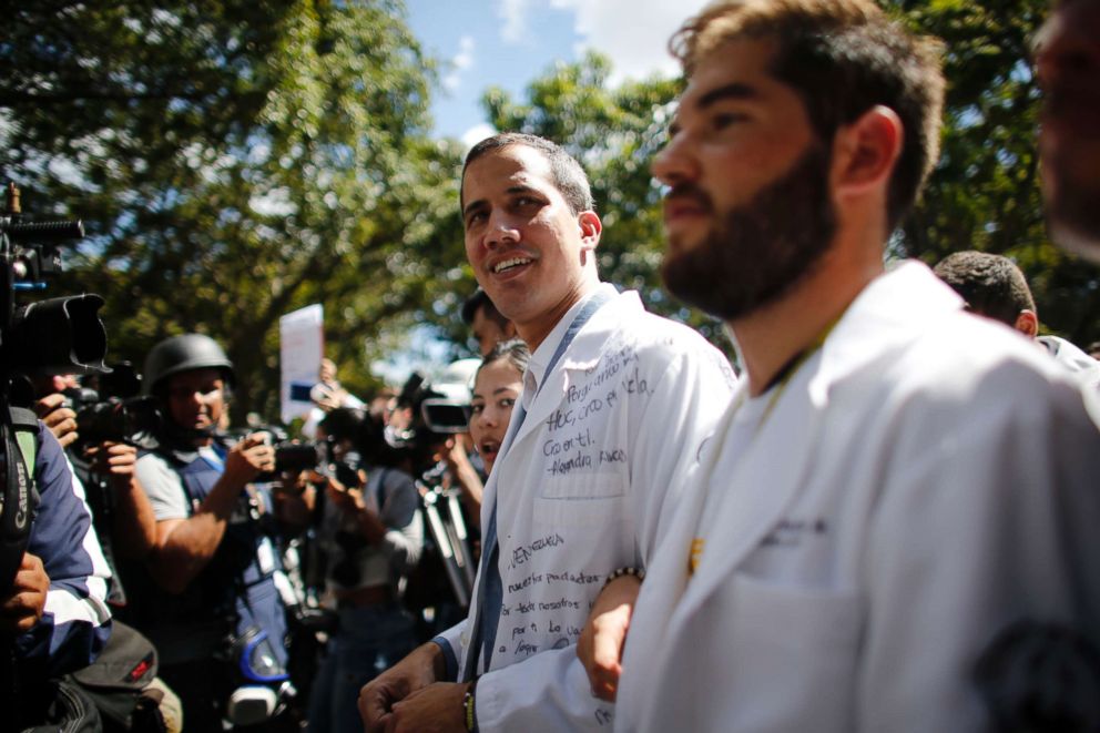 PHOTO: Opposition National Assembly President Juan Guaido takes part in a walkout against President Nicolas Maduro, in Caracas, Venezuela, Jan. 30, 2019.