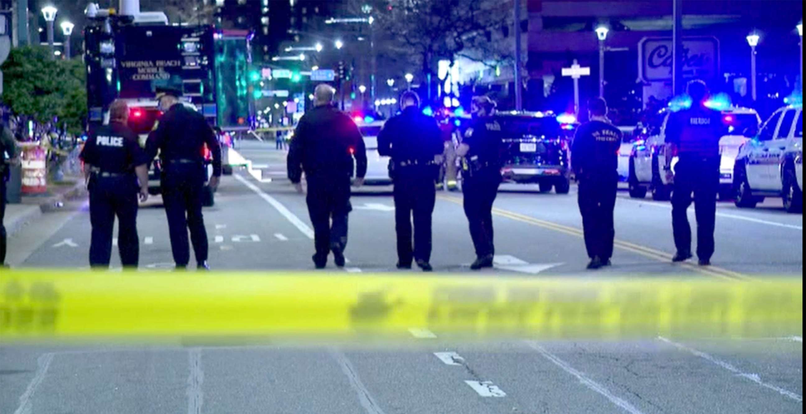 PHOTO: Police investigate the scenes of multiple shootings that happened close together Friday night in Virginia Beach, Va., March 26, 2021.